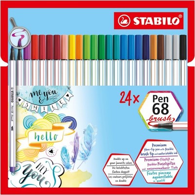 STABILO Premium Fibre-Tip Pen with Brush Tip Pen 68 brush - Pack of 24 - Asso...