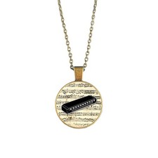 Harmonica Necklace Music Gift Vintage Sheet Music Jewellery Musician Pendant
