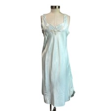 1980s Vintage Barbizon Blue Satin Nightgown Sz M