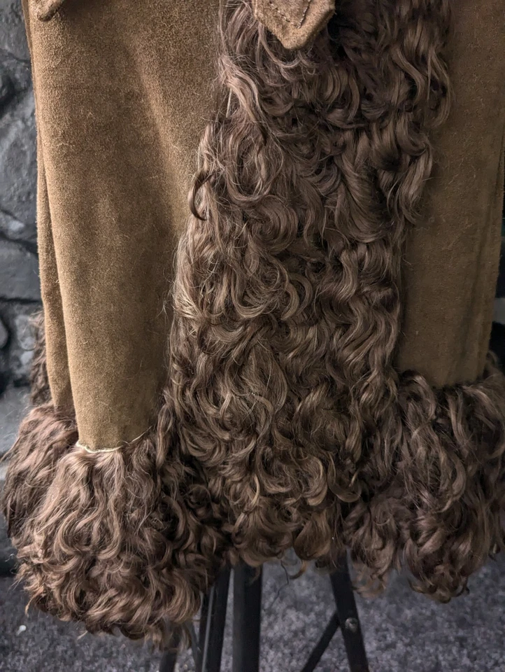 Vtg Brown Suede Penny Lane Coat Mongolian Tibetian Lamb Sz M Boho Hippy 60s 70s - Image 4 of 4
