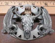 VTG Belt Buckle Skull Eagle Bull Longhorn Siskiyou 1994 USA cowboy rodeo