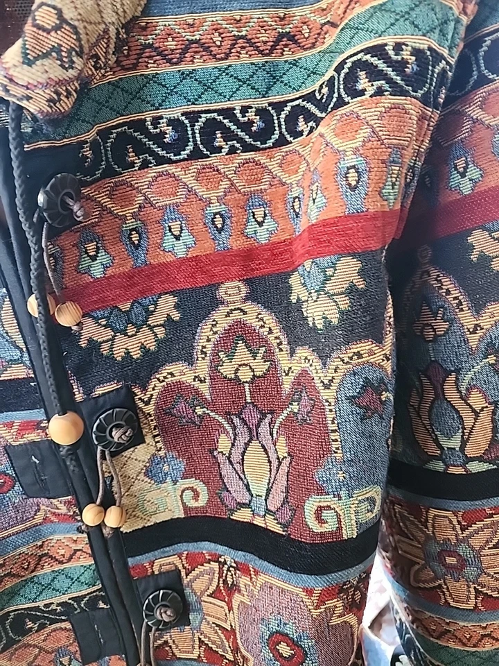 Chaqueta bohemia multicolor Flashback para mujer talla 2x. Tapiz Foto 3 de 4