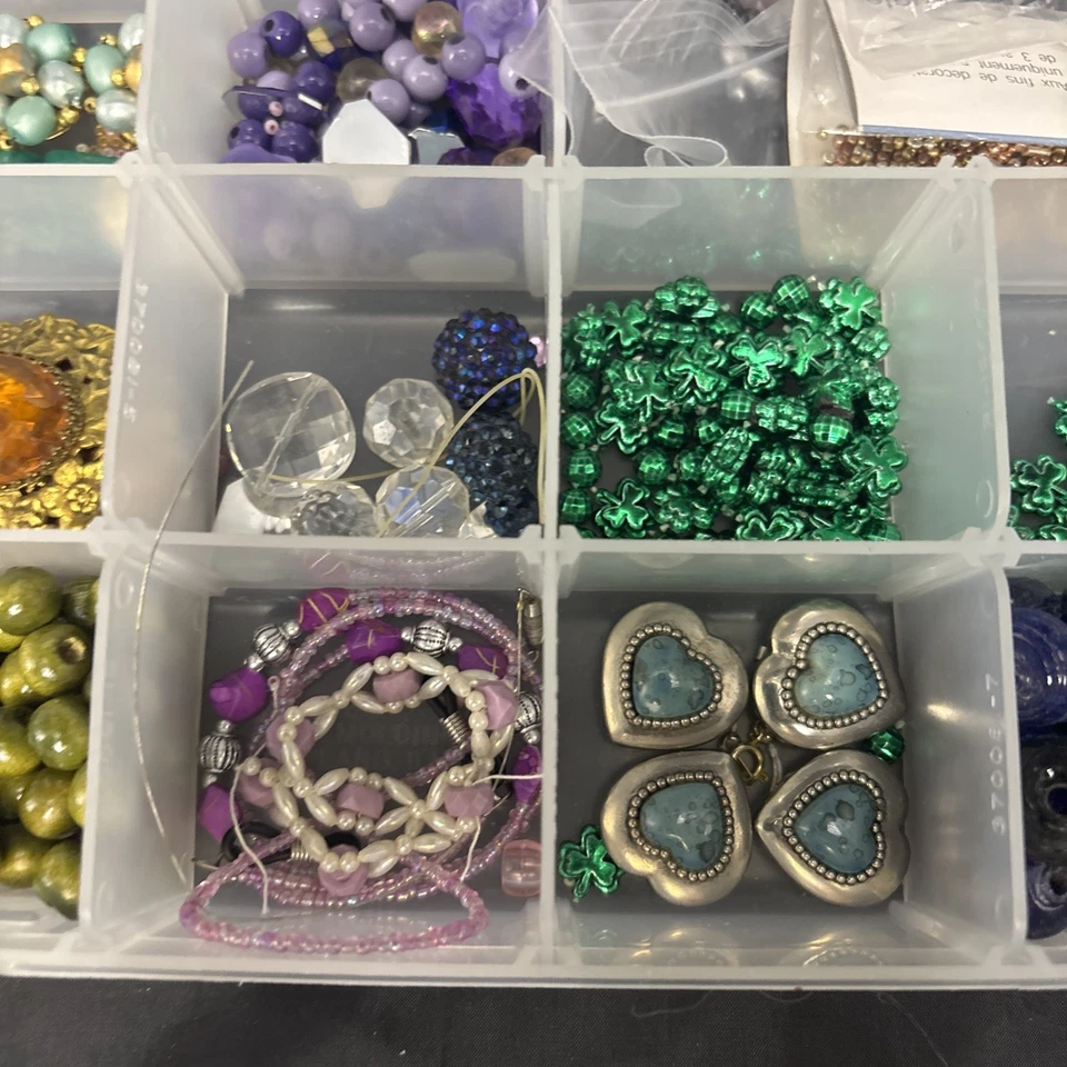 Vintage Lot Of Crafting Beads, Seed Beads, Novelty Items, Vintage Jewelry W Box - Image 3 of 4