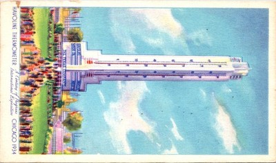 HAVOLINE THERMOMETER, World's Tallest, 1933 CHICAGO'S WORLD'S FAIR Postcard