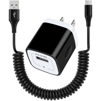 Charger Block,Usb Wall Charger Adapter with Coiled Type C Cable 6Ft, 5V/1A Wall