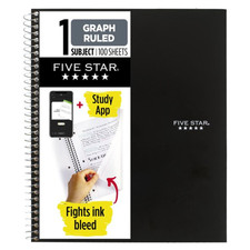 Five Star 1-Subject Spiral Notebook Graph Ruled : 8-1/2 in. x 11 in. Black 