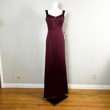Social 8228 Andie Cabernet Satin Crisscross Back Empire Maxi Dress Size 0