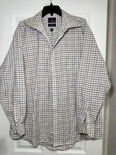 Stafford Travel Men’s Dress Shirt White Plaid 18 - product listing photo