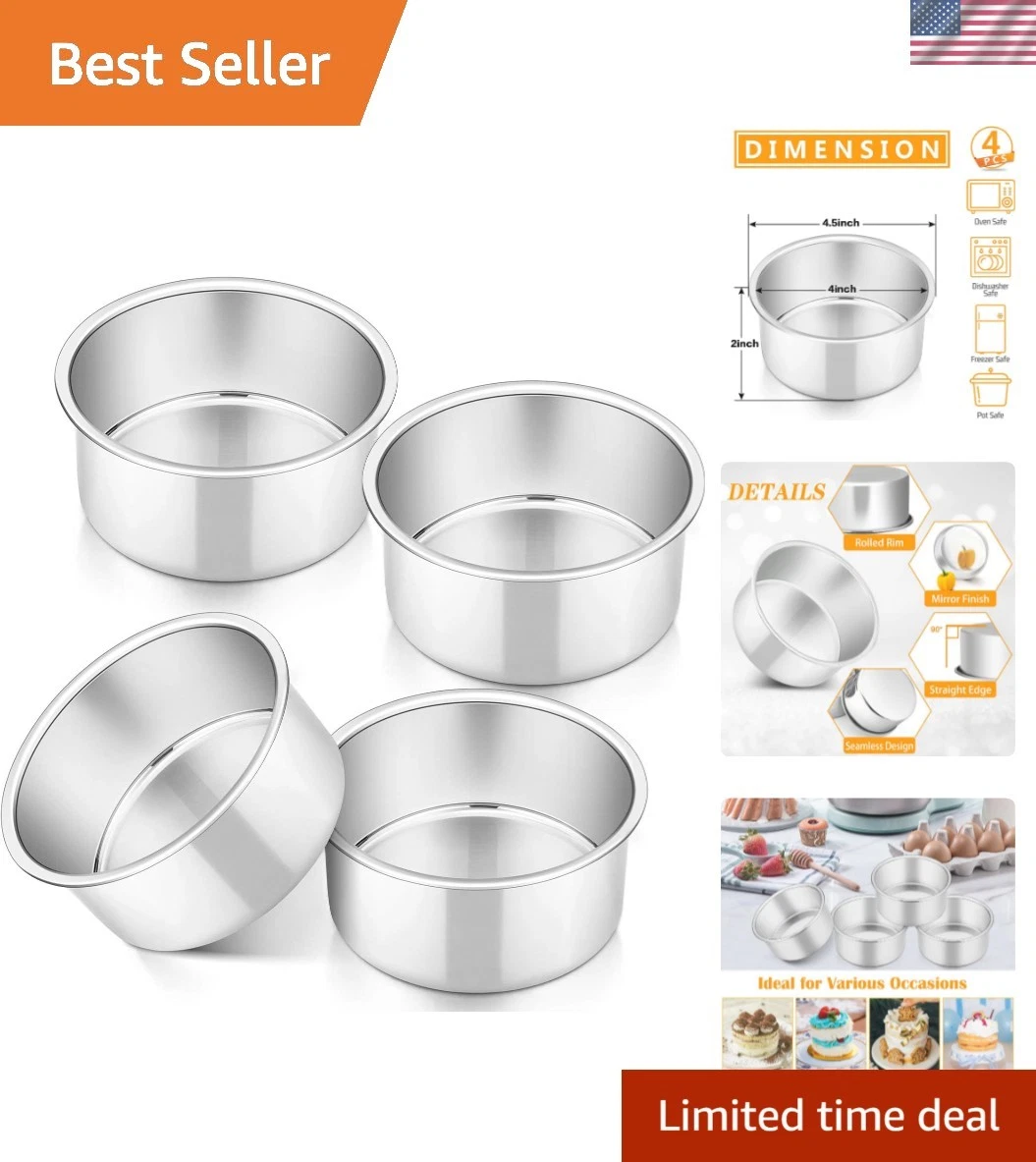 Cake Pan Set of 4, Stainless Steel Baking Round Cake Pans Tins Bakeware for B...