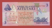 COOK ISLAND  3  DOLLARS ( 1992 ) PICK # 7  UNC.
