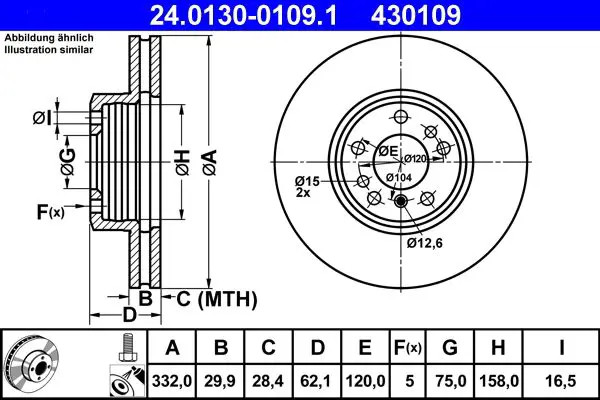 ATE 24.0130-0109.1 Disco freno Assale anteriore, ventilato, rivestito, ad alto tenore di carbonio, con bulloni/viti - Immagine 2