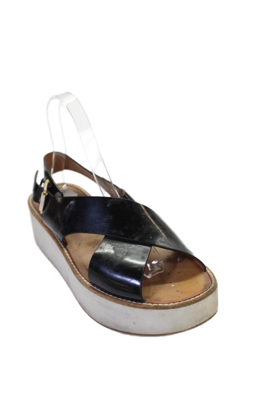 Flamingo Womens Platform Cross Ankle Strap Sandals Black Patent Leather Size 37Free Shipping in US $100+ Orders | $6.95 Orders Below
