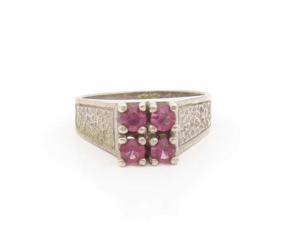 Anillo de plata de ley 925 vintage grueso topacio rosa banda cuádruple talla 7 RG34527 Foto 2 de 4