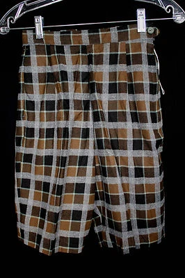 Vintage Deadstock 1960'S Rayon Flanelle Foncé à Carreaux Short 63.5cm Taille - Photo 1/4
