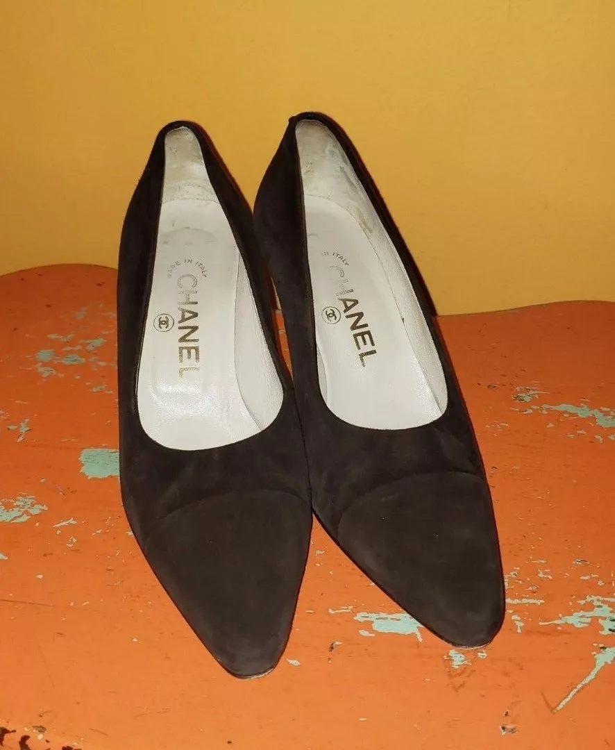 CHANEL BROWN SUEDE HEELS SHOES WOMEN SIZE 35.5 | eBay