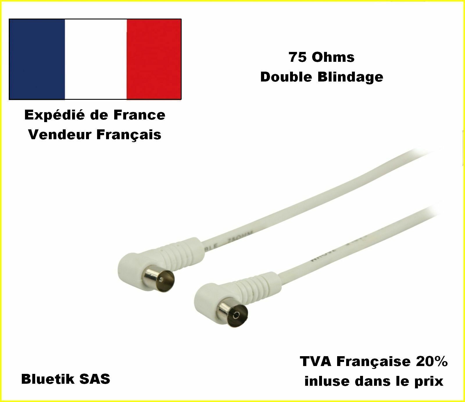 Différence Entre Câble Coaxial Et Câble Antenne 1m Câble Antenne TV coaxial Coax Connecteur mâle coudé - femelle coudé Blanc(N12 | eBay