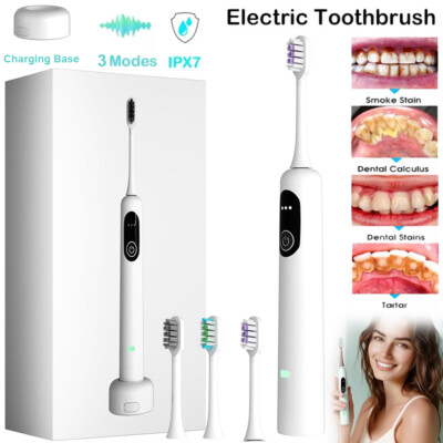 #ad #ad Electric Sonic Toothbrush Pressure Sensor with 3x Replacement Toothbrush Heads $28.49