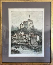 L. Mariae - original limited (41/195) signed hand-colored etching "Castle"