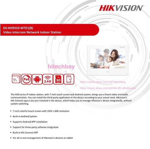 DS-KH9310-WTE1(B) All-in-One Indoor Station 7" Android Colorful Montior PoE WiFi - Afbeelding 3 van 11