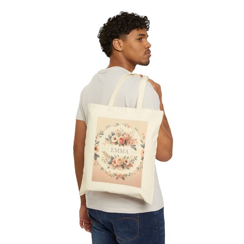 Cotton Canvas Tote Bag Personalized EMMA Soft Floral Design 1, Gift Birthday - Picture 5 of 15