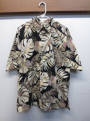 Chemise Hawaïenne M.E. Sport 100% Rayon - Noir à Feuilles Brunes - Taille XL - Occasion Bon état
