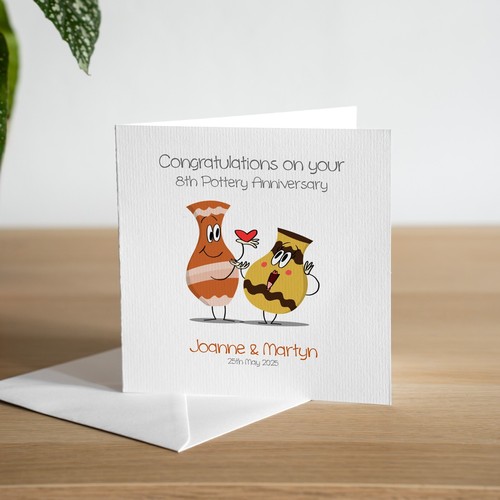 Personalised Handmade 8th Pottery Wedding Anniversary Card Wife Husband Couple - 第 1/3 張圖片