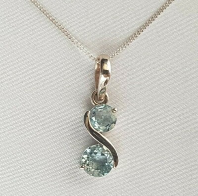Sterling Silber 925 doppelt facettierter Blautopas Anhänger & 20'' schmale Gliederkette