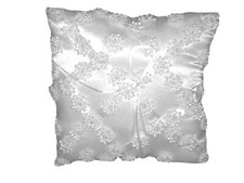 White satin square ring bearer pillow with flowers