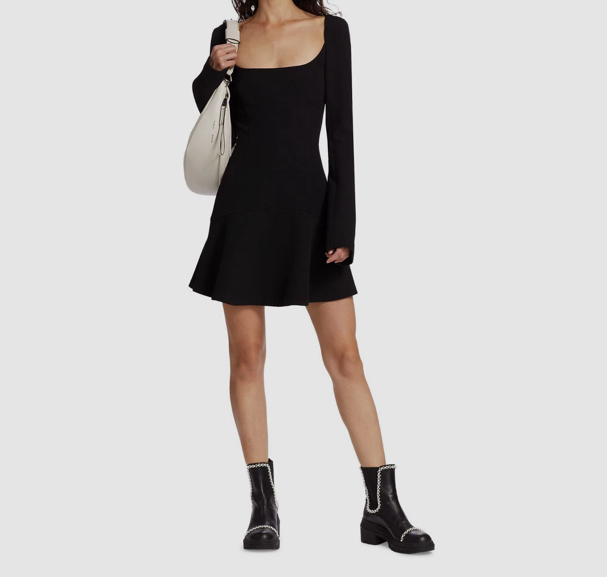Long sleeve fit and flare sales black dress