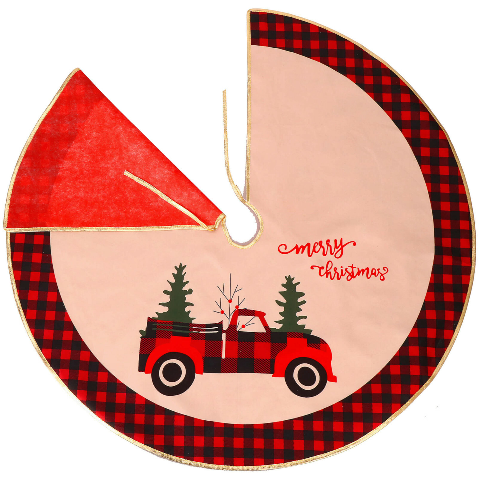 Weihnachtsbaumdecke Rund 122cm - Rote Karo Baumdecke Für Weihnachten