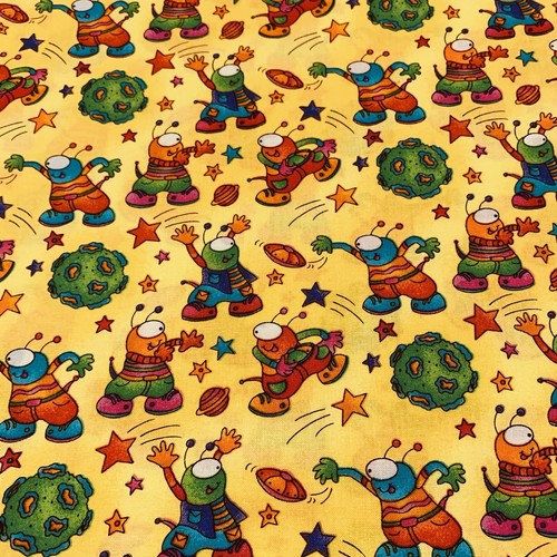 OOP "Wild Things" Alien Galaxy Fabric By Cheri L Strole For SSI Green Yellow BTY - Picture 2 of 17