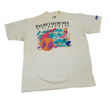 VTG Roche Palmetto Dunes Tennis T-Shirt Tee Mens XL Single-Stitch White/Cream