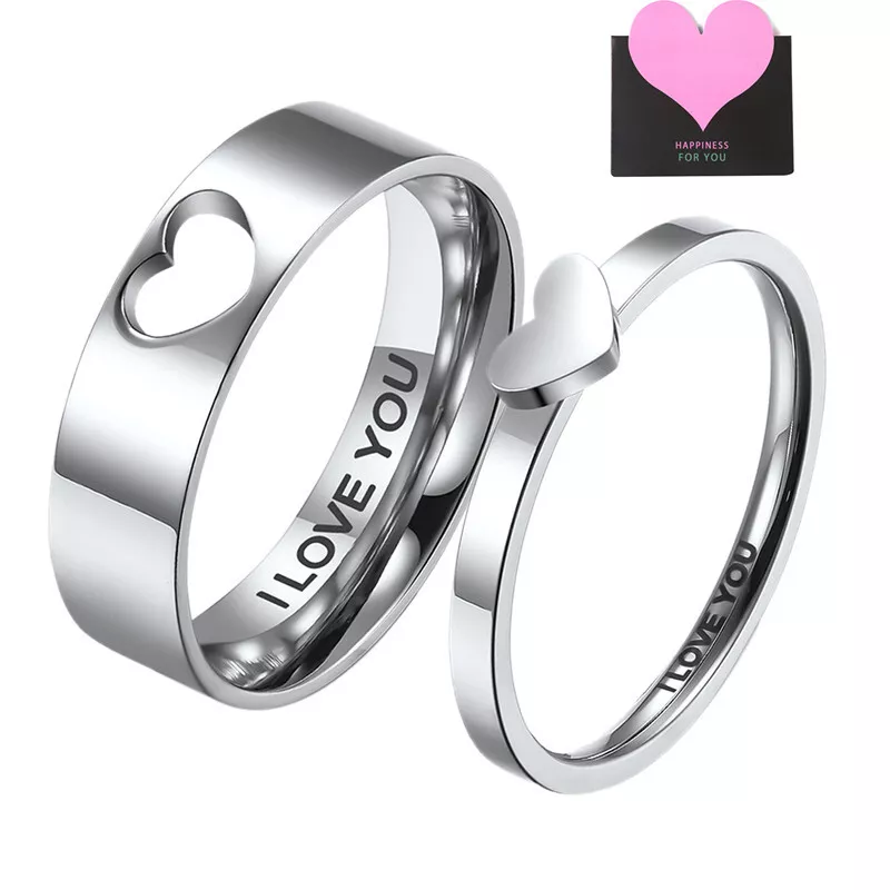 Matching Heart Promise Ring I Love You Engagement Wedding Band Set for Him  & Her