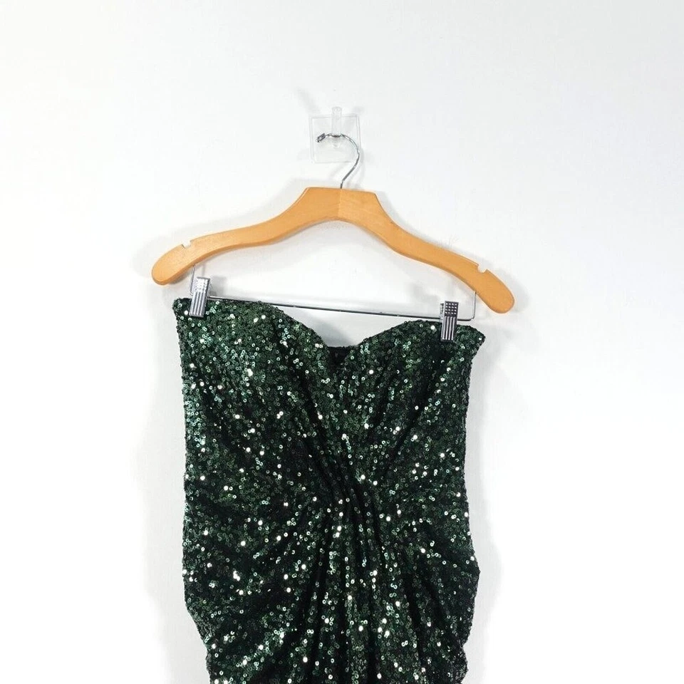 BADGLEY MISCHKA Dress 8 Green Long Gown Sequin Draped Bridesmaid Evening Forest - Image 3 of 4