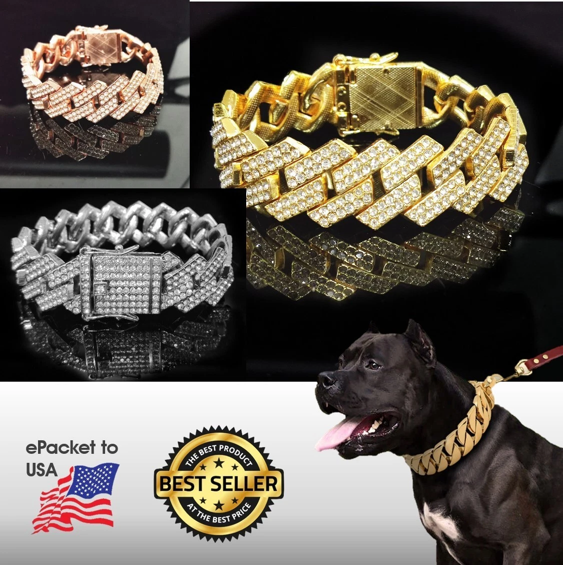 Luxury Dog Collar Chain 20mmHarness Metal with Diamond Pitbull Big Dogs Pet 2023