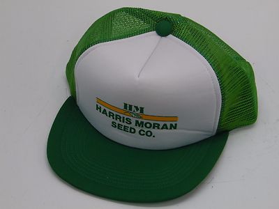 HM harris moran seed co. trucker mesh snap back hat green white 