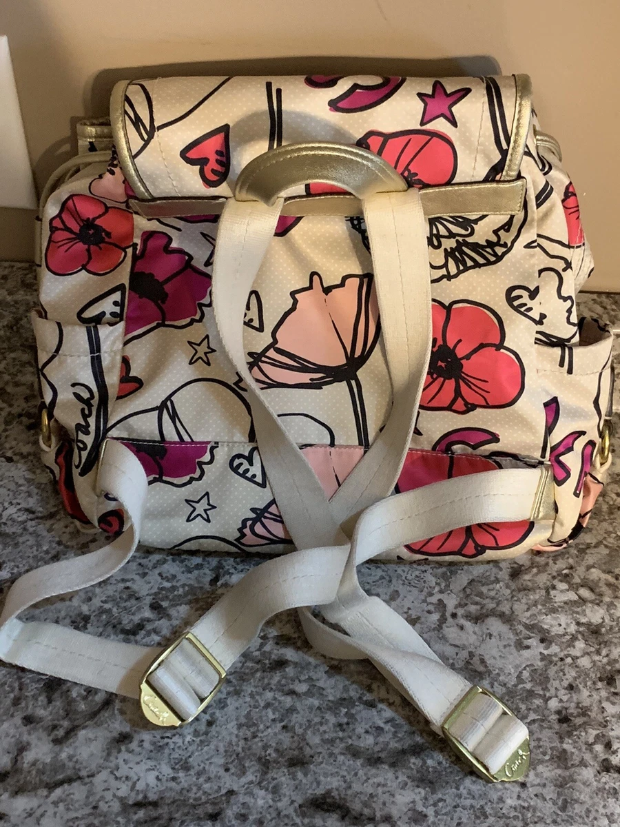 Coach Kyra Floral Poppy Design Backpack Pink Gold White Purple W