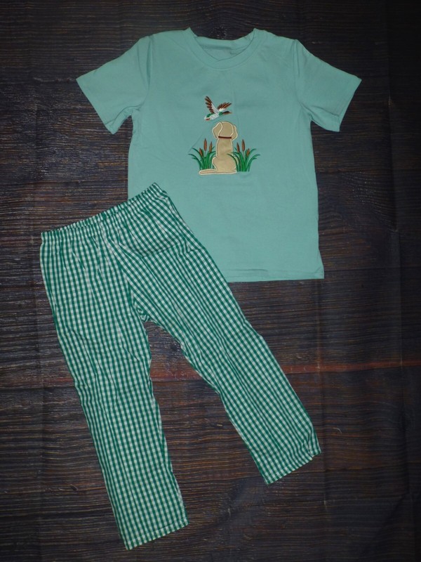 NEW Boutique Hunting Dog Duck Boys Short Sleeve Outfit Set Size 7-8