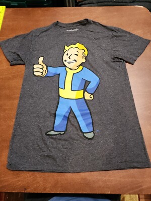 Fallout Vault Boy Men's MEDIUM S/S Gray 'Thumbs Up' Bethesda T-Shirt EUC. SB21