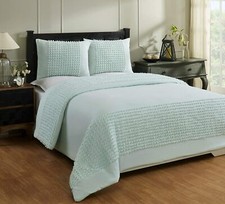 Boho Sky Blue Tufted Cotton Duvet Cover Set 3Pc Bedding Set