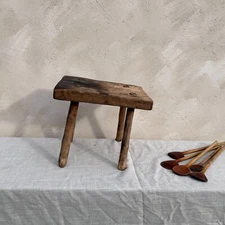 Small Vintage Stool, Milking Stool - Primitive Barn Stool, Chinese Stool