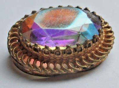 Broche Ancienne Vintage Couleur Or Avec Cabochon – épingle à Pompe, état Superbe, Bijou Fantaisie