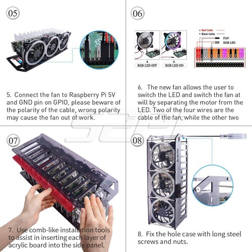 Cluster Stackable Rack Case with Cooling LED Fan for Raspberry Pi Jetson Nano - Picture 10 of 17
