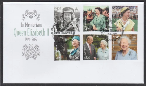 AUSTRALIA 2023 - QUEEN ELIZABETH II in Memoriam design SET of 6 VF Used on FDC