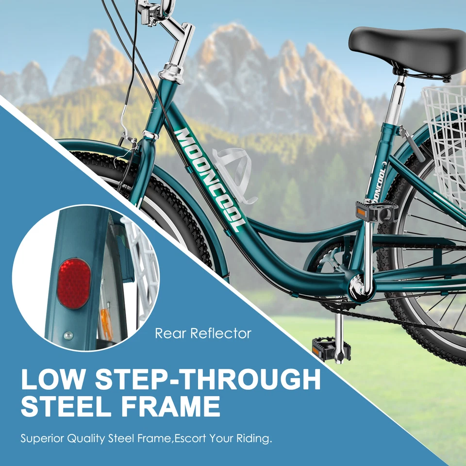 MOONCOOL Adult 26" Tricycle 7 Speed 3 Wheels Bicycle Trike w/ Basket&Backrest - Image 4 of 4