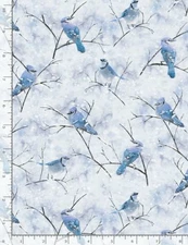 Christmas Fabric | Winter Woods Blue Jay Bird Branch | Timeless Treasures YARD