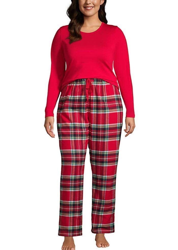 LANDS' END Plus Size 1X(16W-18W) Knit Top Flannel Pants Pajama Set NWT $70