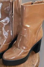 Dillard’s GB Gianni Bini Butterscotchatent Leather Platform Mid Boots, Size 8.5