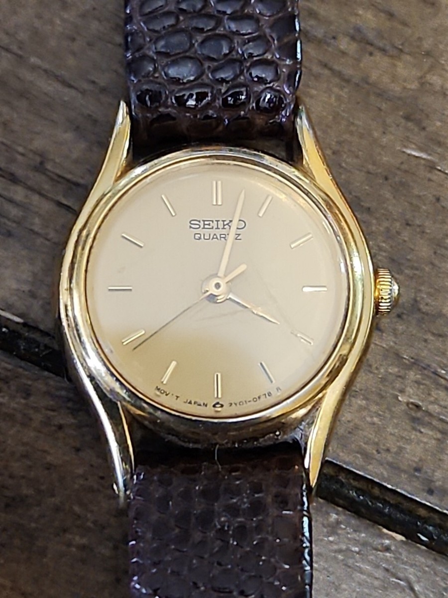 Vintage Seiko Watch Women 21mm Gold Plated 2C21-0020 Leather Vintage Seiko Watch Women 21mm Gold Plated 2C21-0020 Leather