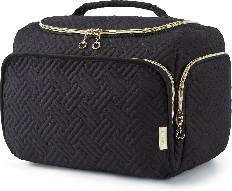 Bolsa de aseo de viaje impermeable grande organizadora de maquillaje portátil negra Foto 3 de 4